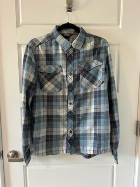 Outdoor Research Blue and White Plaid Button-Down Shirt